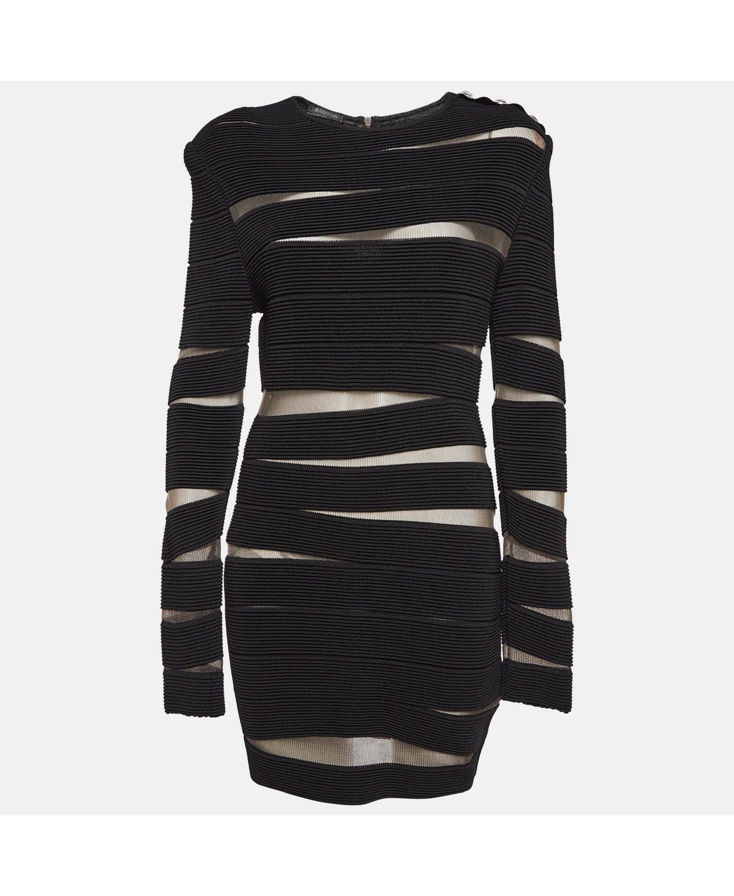 Women's Black Open Knit Long Sleeve Mini Dress