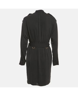 Women's Black Chiffon Belted Midi Dress