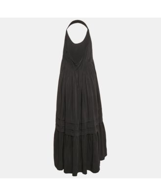 Women's Black Silk Halter Neck Asymmetric Dress