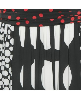 Women's Black/white Polka Dot Print Silk Halter Neck Maxi Dress