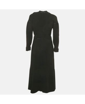 Women's Black Crepe Lace Inserts Midi Dress