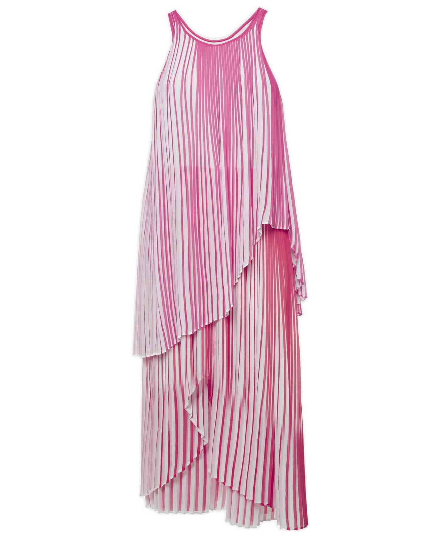 Women's Pink/red Pleated Crepe Sleeveless Dress