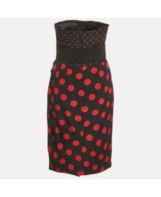 Women's Black Polka Dots Print Silk Strapless Mini Dress