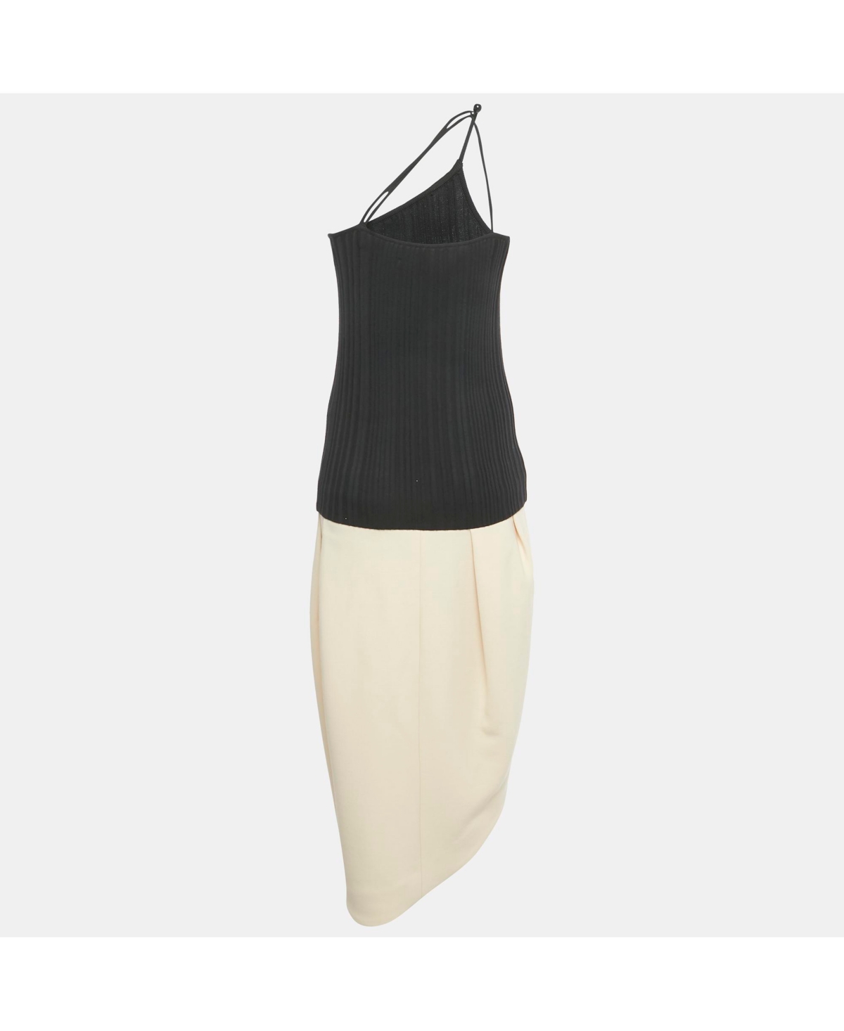 Pre-Owned Jacquemus Women's Black/beige Rib Knit And Cotton Asymmetric Midi Dress