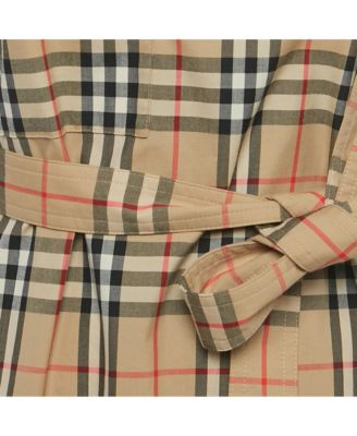 Women's Beige Vintage Check Print Cotton Wrap Around Mini Dress