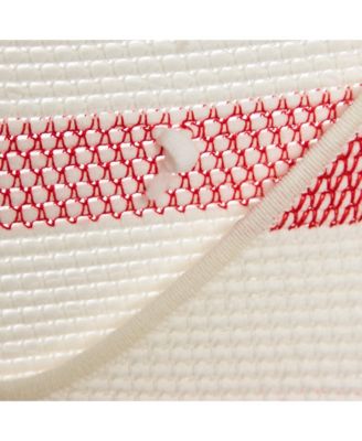 Women's White/pink Open Striped Knit Fringe Detail Dress