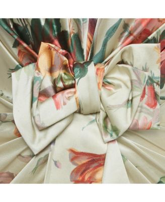 Women's Beige Floral Print Silk Bow Detail Strapless Mini Dress