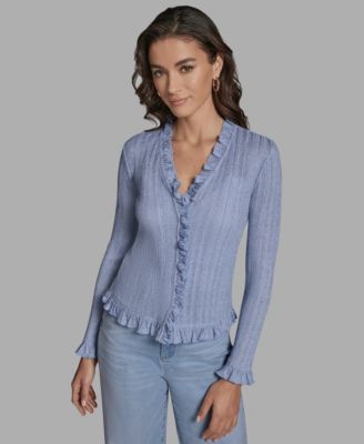 Women's V-Neck Ruffle Hem Cardigan Sweater