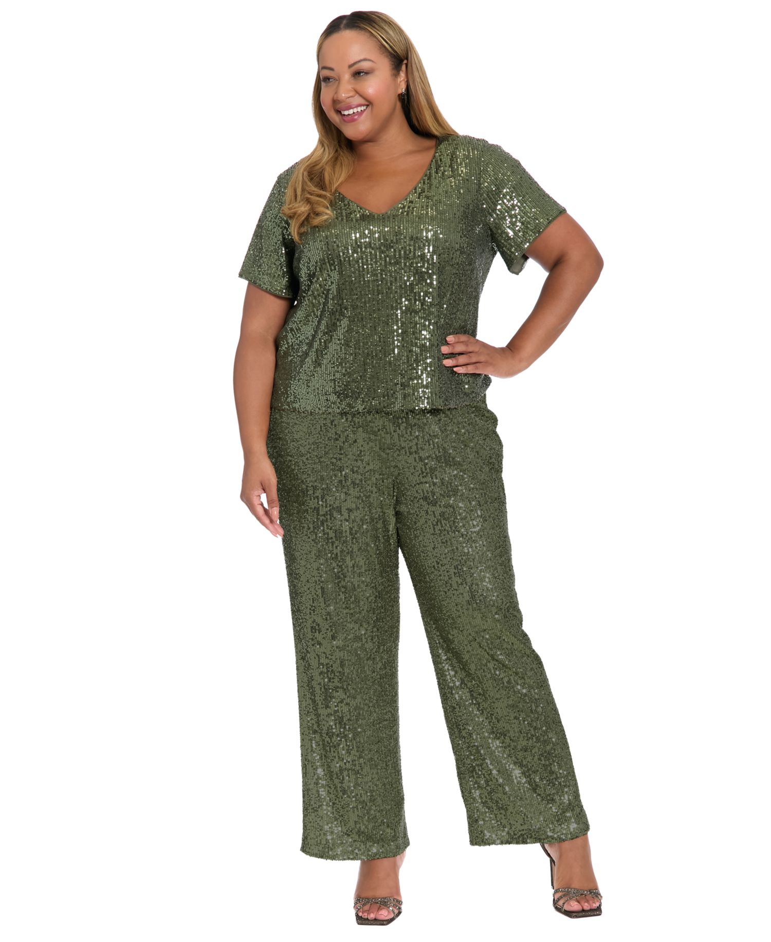 Plus Size Sequin Pull-On Pants