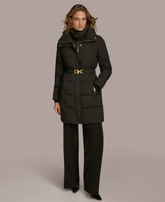 Women's Belted Bibbed Puffer Coat