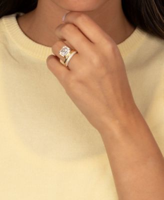 Cubic Zirconia Gold Plated Emerald Bezel Double Row Ring