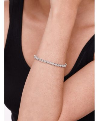 Daisy Flower Eternity Bangle Bracelet in Rhodium Plated Sterling , Size .