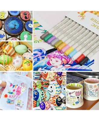 12 Colors Acrylic Paint Pens, Brush and Fine Tip Markers for Rock Painting, Wood, Canvas and DIY Crafts Making