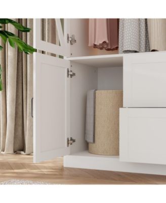 6-door 2-drawer wardrobe with LED lights and clothes hanger