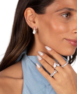 Pave Graduated Rhodium Plated Double Teardrop Ring