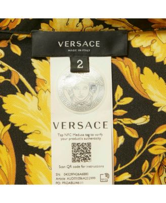 Women's Yellow Barocco Print Silk Pajama Shirt