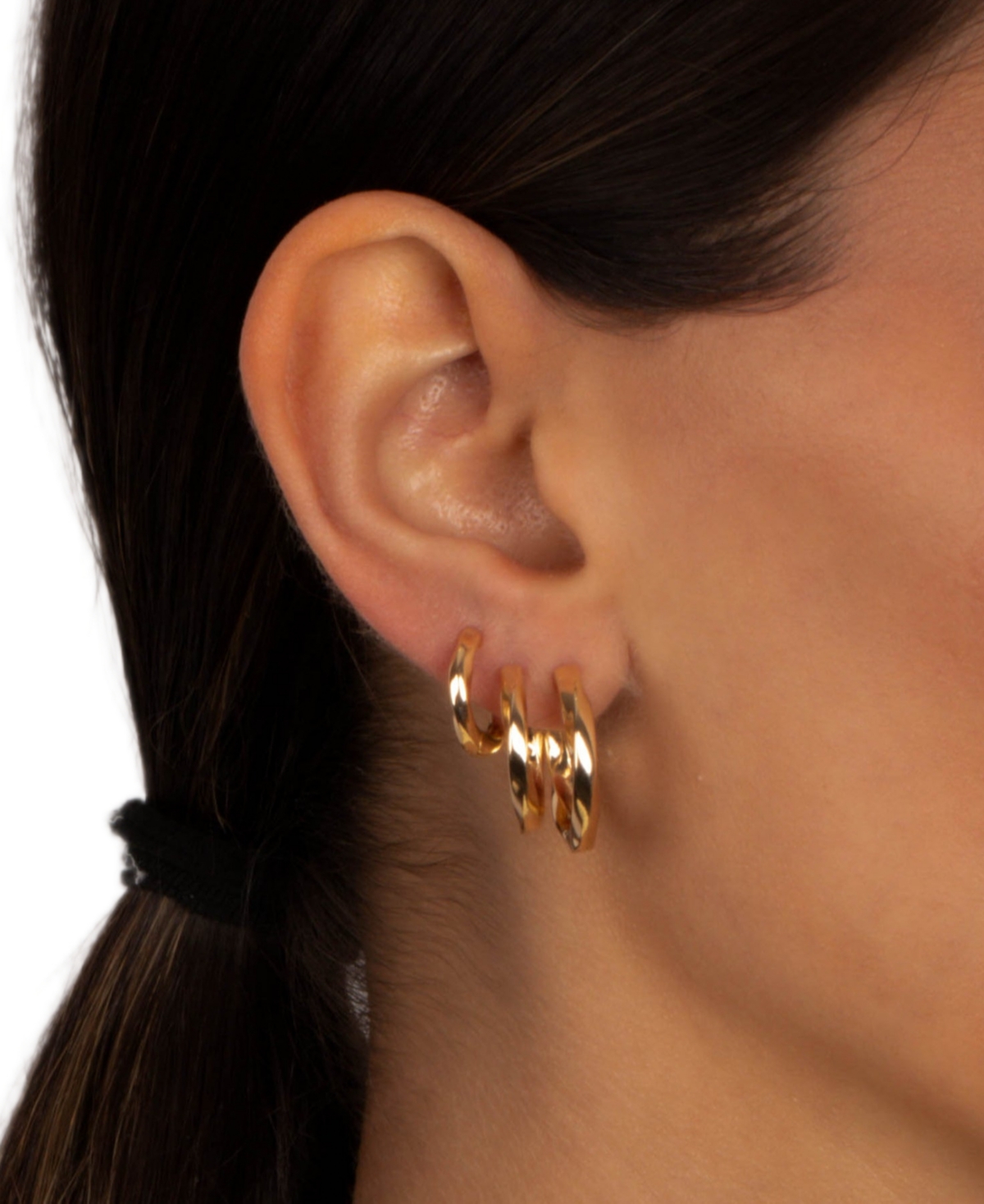 by Adina Eden Solid Three Size Gold Plated Huggie Earring Combo Set