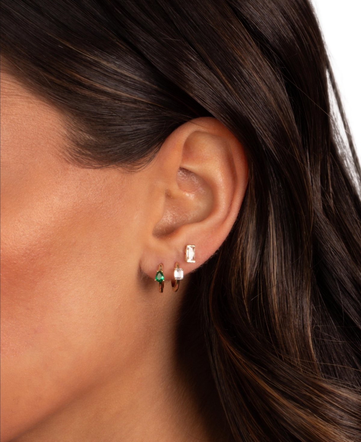 by Adina Eden A Touch Of Color Baguette Gold Plated Earring Combo Set