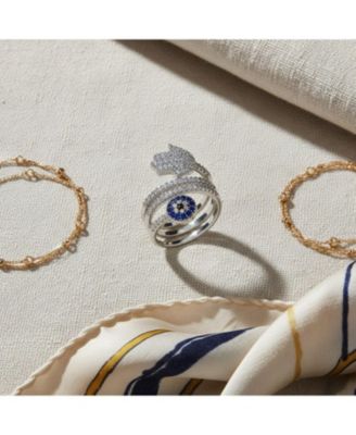Amulet Talisman Blue CZ Cocktail Statement Ring with Hamsa Evil Eye Design