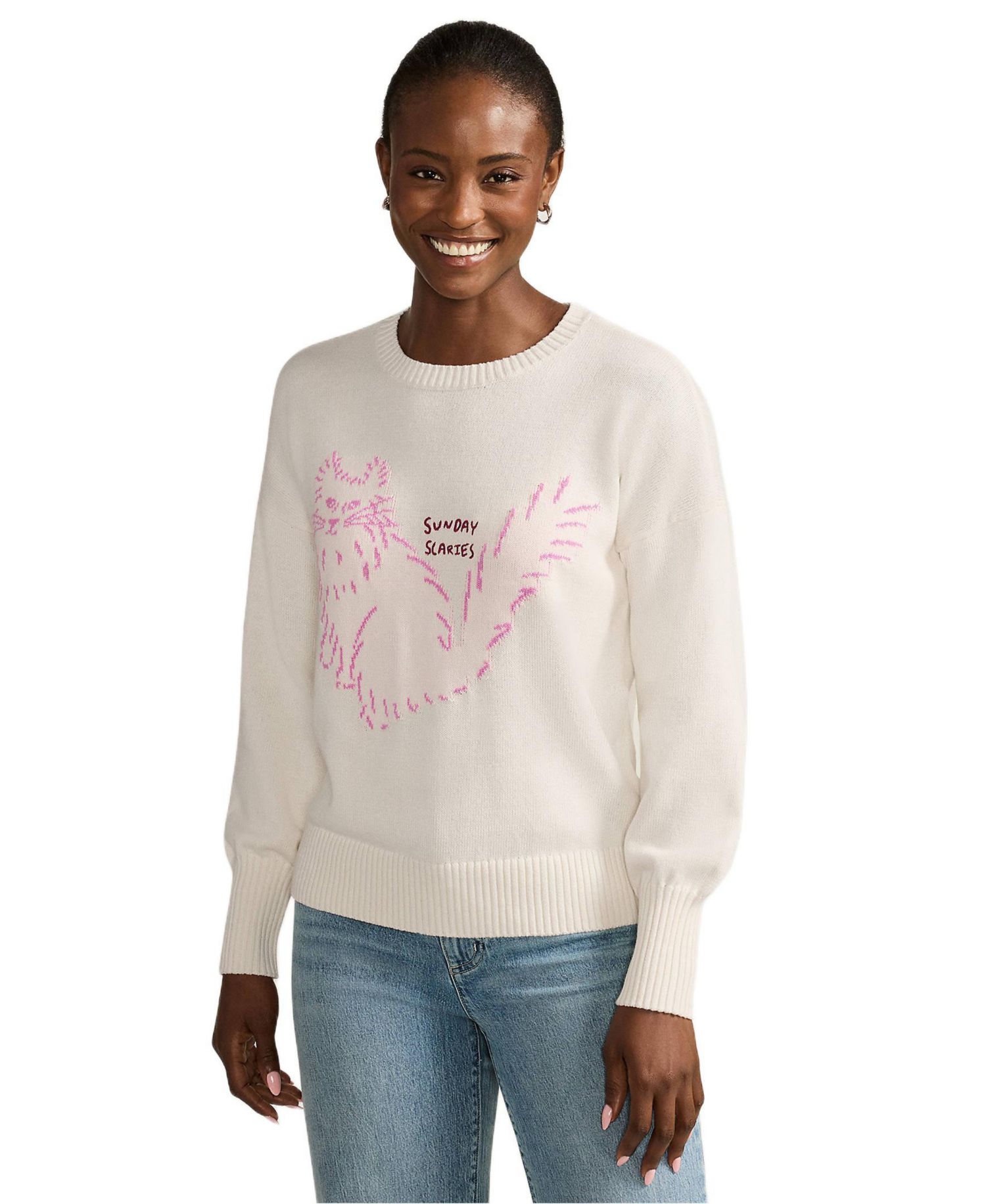 Women's Drifter Drop Shoulder Placed Jacquard Crew Neck Sweater