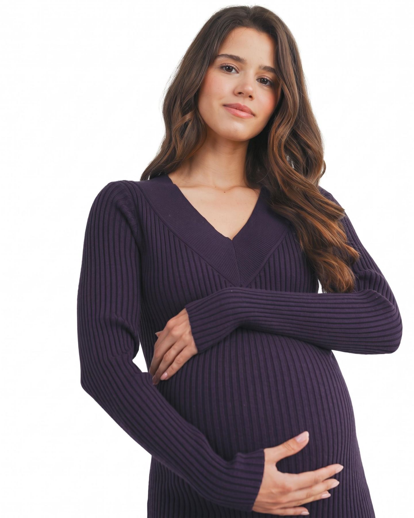 Женское платье Hello Miz Ribbed V-Neck Long-Sleeve Sweater Dress, цвет: Фиолетовый — фото 4