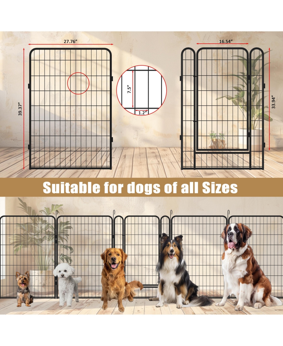 Aostirmotor 39.37 in. H Dog Fence Pet Exercise Pen for Outdoor and Panels Heavy Duty Metal Playpen with door