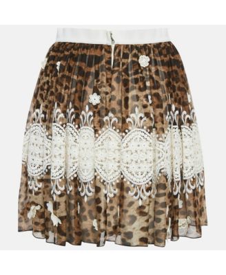 Women's Brown Leopard Print Lace Trim Silk Mini Skirt