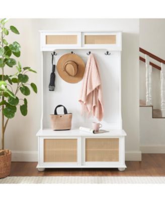 Hall Tree Entryway Bench with Rattan Door and Storage (40.16" x 18.58" x 64.17")