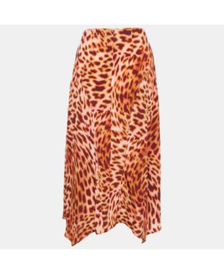 Women's Pink/brown Leopard Print Silk Flared Midi Skirt