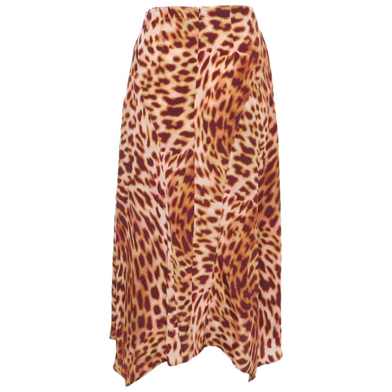 Women's Pink/brown Leopard Print Silk Flared Midi Skirt