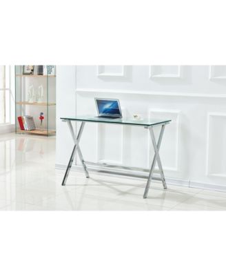 Glass Computer Desk, Transparent Tempered  Glass Laptop Table with Rounded Edges Desks, Sofa Table