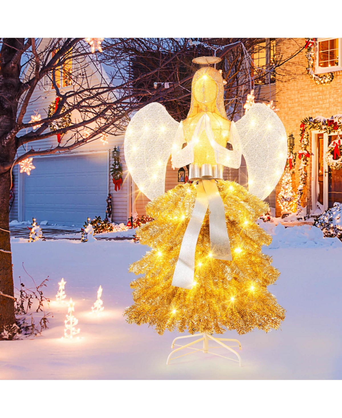 Costway 3 Pcs Lighted Penguin Family with 194 Led Lights Zip Ties & Ground Stakes