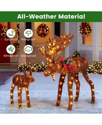 2 PCS Lighted Moose Family Light-up Xmas Deer Decorations with 170 LED Lights