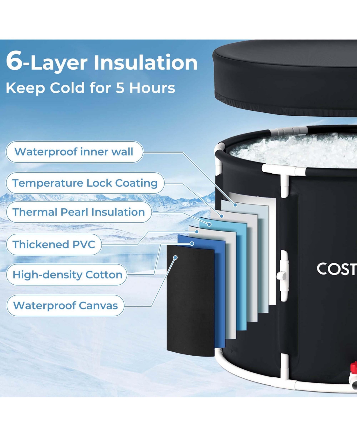 Costway Foldable Ice Bath Tub with Plunge Pool for Recovery Cold Water Therapy Training