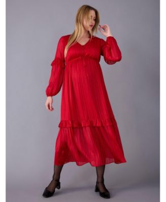 Maternity V-Neck Long Sleeve Tiered Maxi Dress - Motherhood