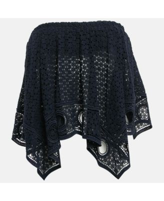 Women's Navy Blue Lace Asymmetric Strapless Top