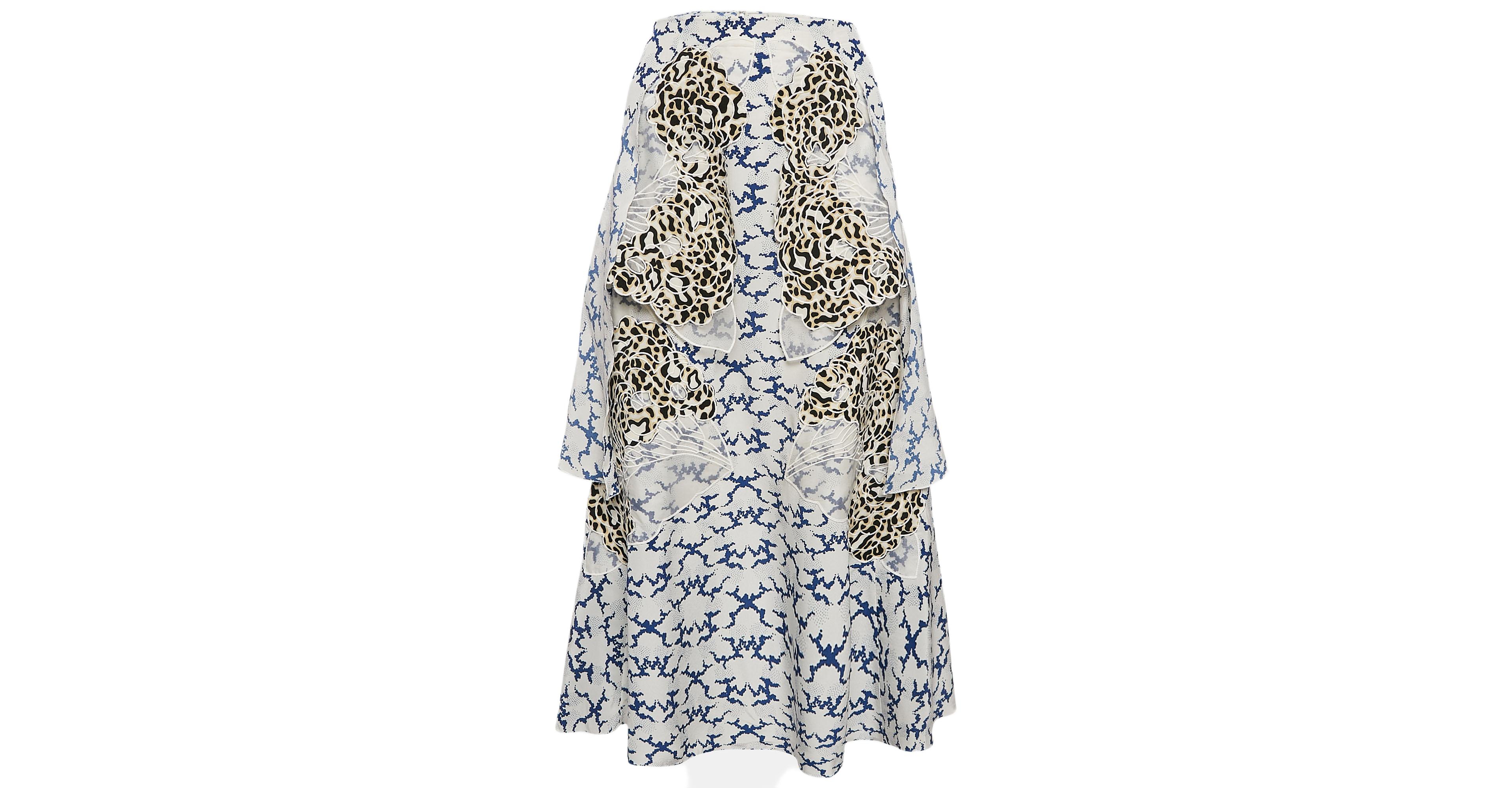 Pre-Owned Stella Mccartney Women's White Printed Silk Layered Midi Skirt