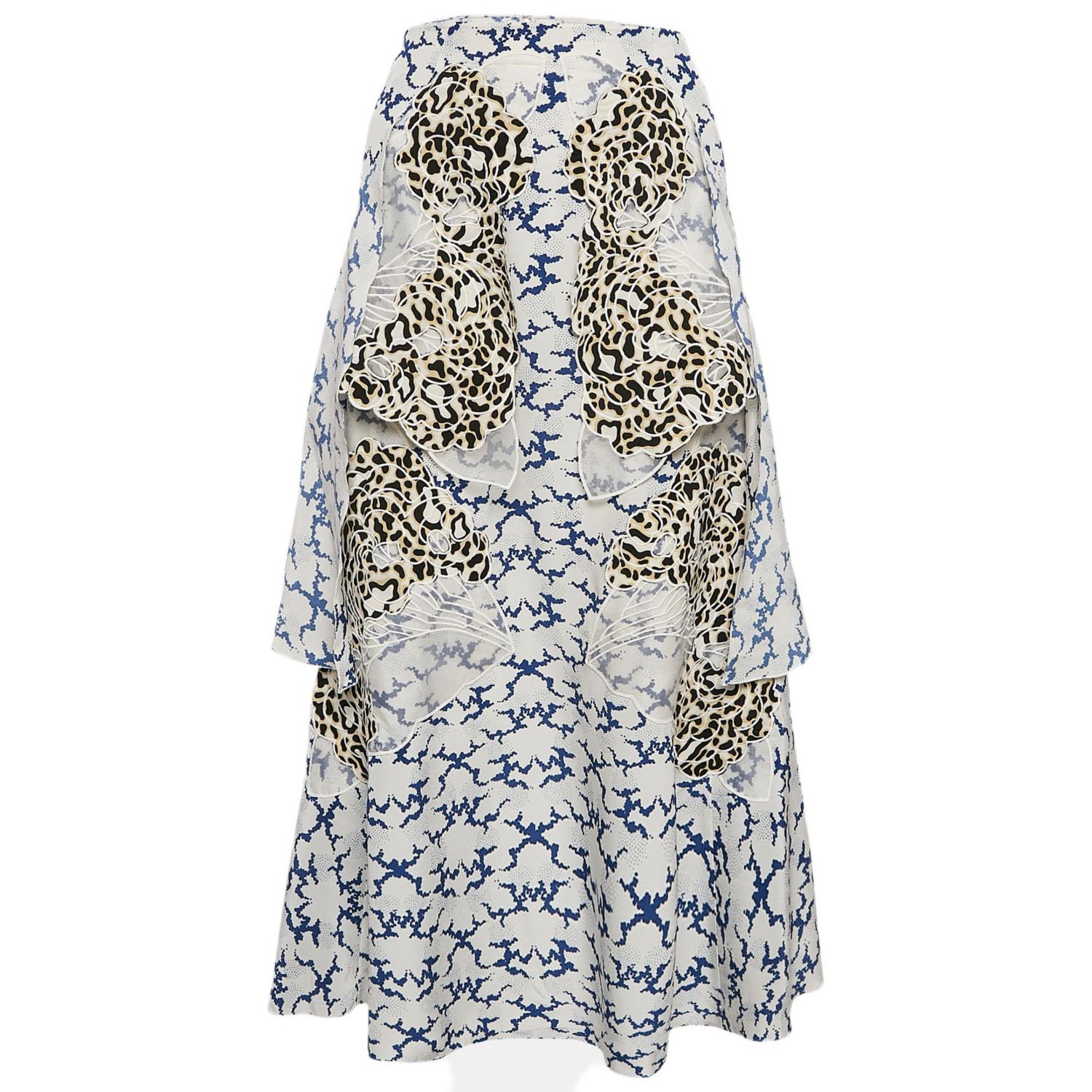 Women's White Printed Silk Layered Midi Skirt