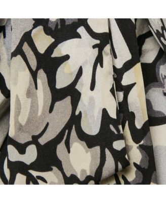 Women's Floral Print Satin Silk Tie-Up Neck Detail Blouse