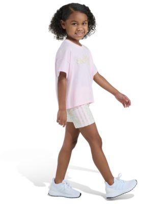 Girls' 2T-6X Crewneck T-Shirt and Printed Bike Shorts, 2-Piece Set