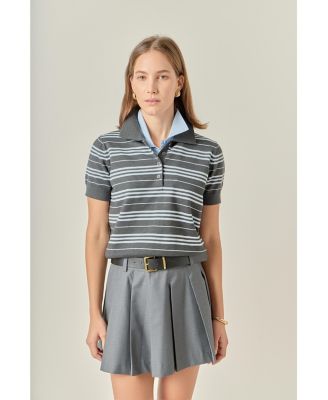 Women's Striped Polo Knit Top