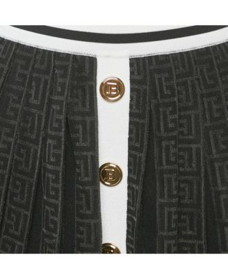 Women's Black Monogram Mesh Pleated Mini Skirt