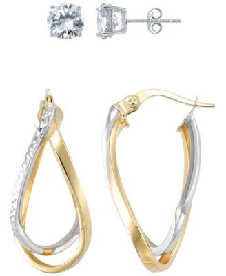 Macy's - 2-Pc. Diamond Earrings Set in Sterling Silver & 14K Gold Over Sterling Silver