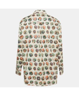 Women's Beige Mask Print Cotton Ruffle Detail Shirt