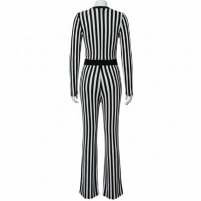 Women's Monochrome Striped Knit Faux Wrap Jumpsuit