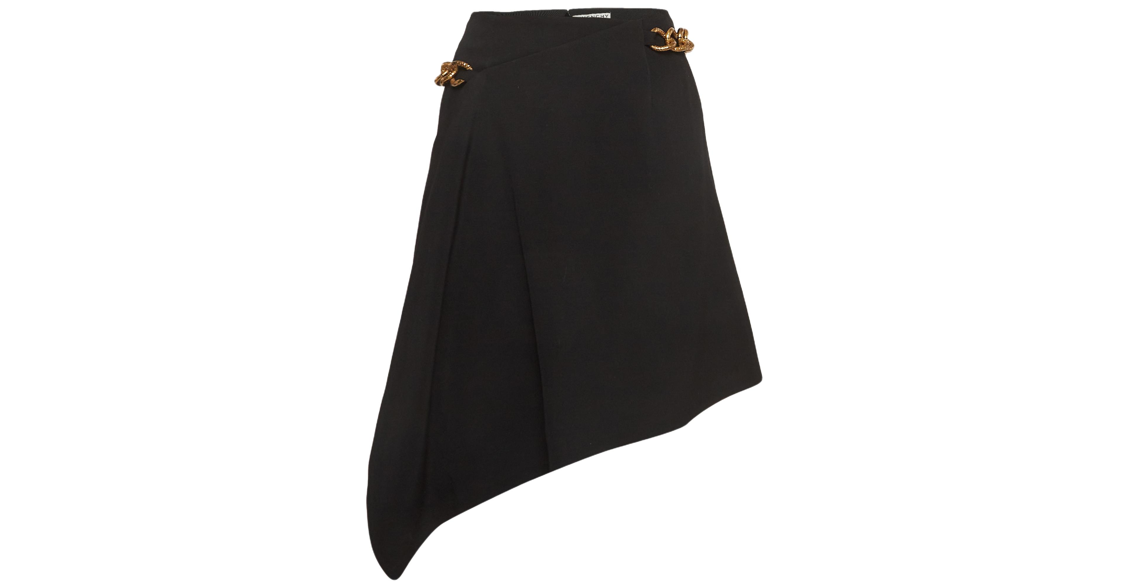 Pre-Owned Givenchy Women's Black Chain Belted Gabardine Asymmetrical Mini Skirt