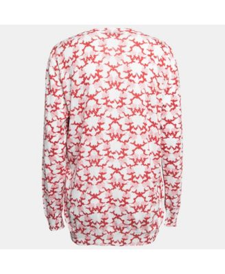 Women's Red Leopard Print Cotton Knit Long Sleeve Top