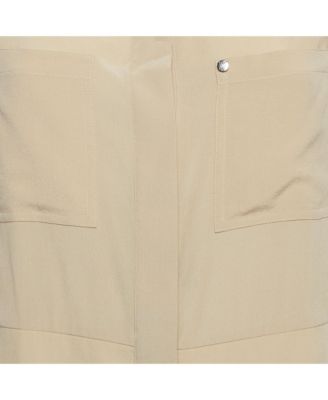 Women's Beige Silk Buttoned A-Line Sleeveless Shirt Blouse