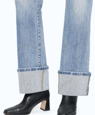 Women's Mid-Rise Straight Cuffed Distressed Jeans