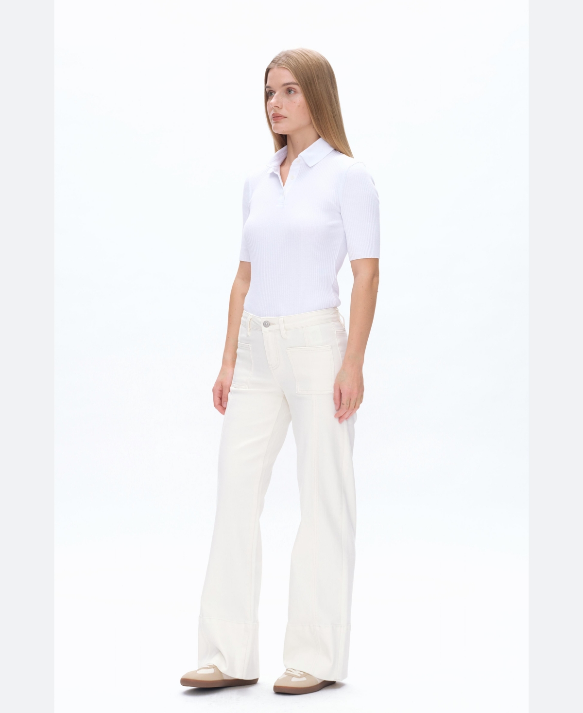 Bayeas Women's Mid-Rise Wide-Leg Denim Patch-Pocket Jeans